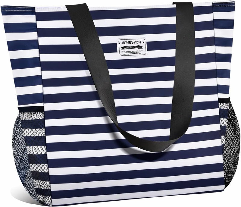 Buringer Large Waterproof Beach Bag for Women Sandproof Tote Bag with Zipper and Pockets Pool Bag for Travel Gym Vacation - Image 1